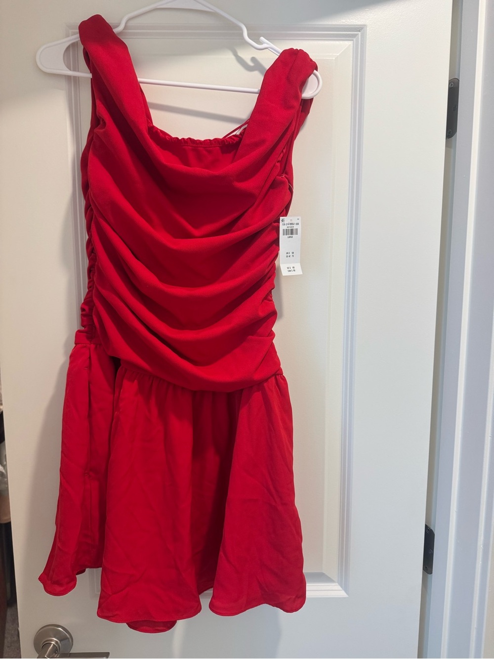 Red Sleeveless Ruched off the shoulder Dress - Women's